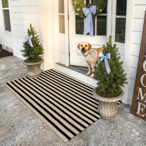 Miniatura 29 de KIMODE Alfombras para puerta delantera de 24"x35", alfombra reversible lavable para decorar el porche de una casa de campo, alfombras a rayas por