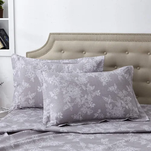 Miniatura 3 de FADFAY Juego de sábanas bajeras de tamaño individual color gris con estampado floral blanco con bolsillo profundo, súper suaves, de fácil cuidado