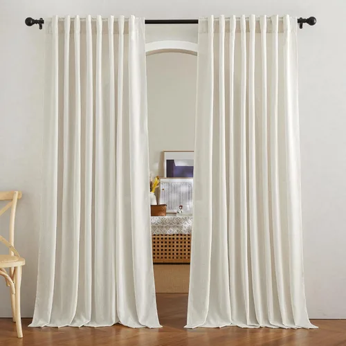 Miniatura 100 de NICETOWN Cortinas de lino grueso para dormitorio, privacidad añadida, bolsillo para barra y pestaña trasera, no se transparentan, mezcla de lino