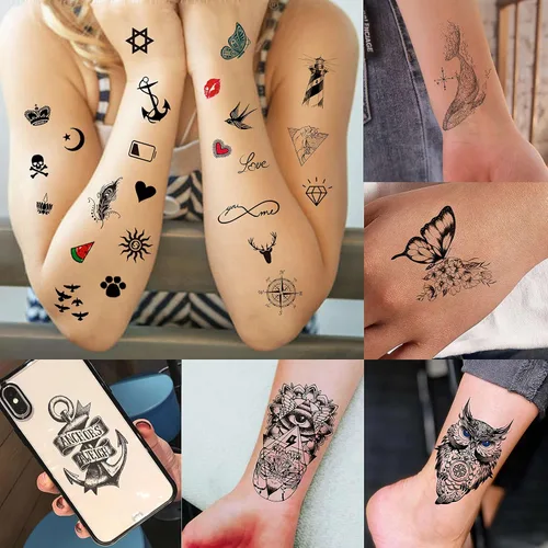 Miniatura 3 de COKTAK 66 hojas de tatuajes temporales de animales negros pequeños para mujeres, hombres, niños, dedo, brazo, pequeño espacio luna Halloween