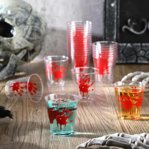 Miniatura 4 de Norme 100 vasos de chupito de plástico de Halloween con estampado de sangre de 2 onzas, vasos desechables de Halloween reutilizables, vasos