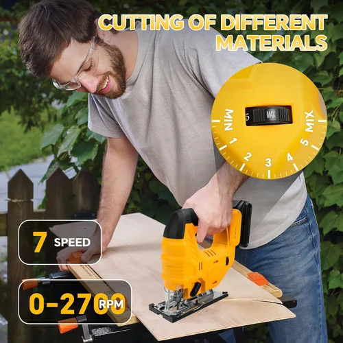Miniatura 6 de Sierra de calar inalámbrica para batería Dewalt de 20 V, rompecabezas sin escobillas con luz LED, 7 velocidades variables, cortes biselados de 45°
