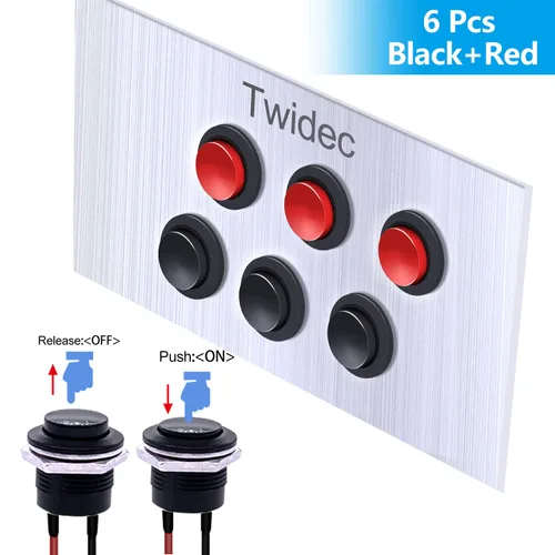 Miniatura 6 de Twidec/6 piezas de interruptores de botón momentáneo SPST AC250V/3A AC125V/6A mini apagado(encendido) en negro + rojo con cables presoldados Negro