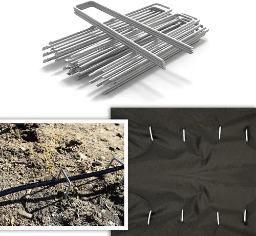 Miniatura 4 de Paquete de 50 grapas de paisaje de 6 pulgadas, estacas galvanizadas para césped, tipo U, para barrera de malezas, tela de sujeción de vallas