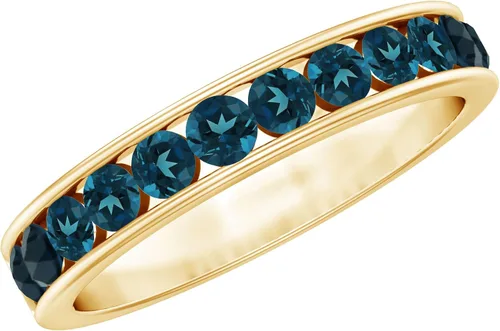 Anillo de media eternidad con topacio azul londinense certificado para mujer, calidad AAA, anillo de piedra natal de diciembre, listo para regalar