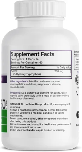 Miniatura 2 de Bronson 5-HTP 200mg (5-hidroxitriptófano) Griffonia Simplicifolia Sin OMG, 60 Cápsulas Vegetarianas