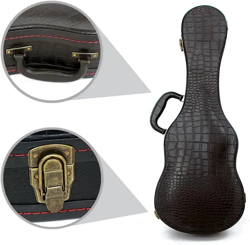 Miniatura 4 de Estuche rígido para ukelele, funda para ukelele de concierto, 23/24 pulgadas, superficie de cuero con patrón de cocodrilo con interior de felpa