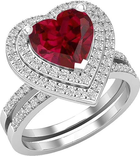 Miniatura 50 de Dazzlingrock Collection Juego de anillos de compromiso de doble halo con diamantes naturales redondos y piedras preciosas creadas en laboratorio