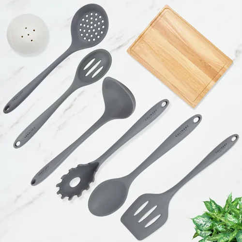 Miniatura 6 de Culinary Couture Juego de 6 Utensilios de Cocina de Silicona Gris, Juego de Utensilios de Cocina de Silicona Antiadherentes Resistentes al Calor