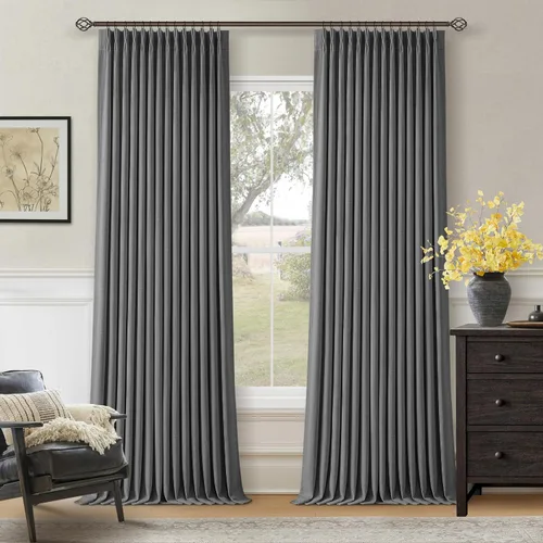 Miniatura 93 de Juego de 2 paneles de cortinas plisadas negras de 80 pulgadas para sala de estar, cortinas plisadas de lino con forro de 80 pulgadas de largo, 100%