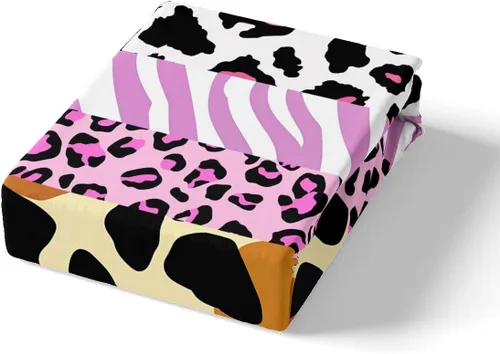 Miniatura 5 de Manfei Juego de sábanas de piel de animal, tamaño individual, juego de sábanas de 3 piezas con estampado de cebra de leopardo con sábana bajera