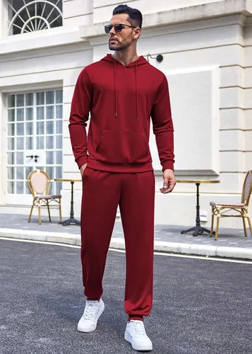 Miniatura 2 de COOFANDY Conjunto deportivo de 2 piezas de manga larga para hombre, conjunto casual con capucha