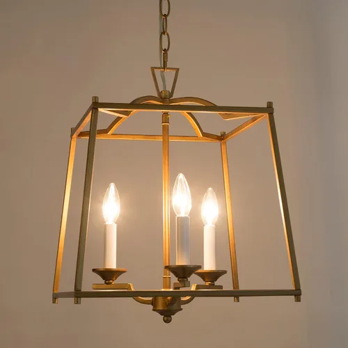 Miniatura 9 de KSANA Candelabro de farol dorado, iluminación colgante dorada para isla de cocina con acabado dorado antiguo, lámpara colgante de vestíbulo