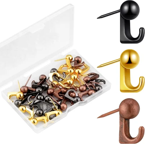 Miniatura 13 de Jetec - 30 piezas de ganchos de pin de presión metálicos, ganchos de pared con pin, ganchos para colgar cuadros, clavos para marcos, ganchos