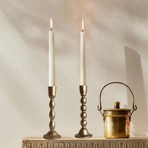 Miniatura 4 de Portavelas cónicos de hierro antiguo, juego de 2 candelabros decorativos, portavelas con acabado de latón para bodas, comedores y fiestas