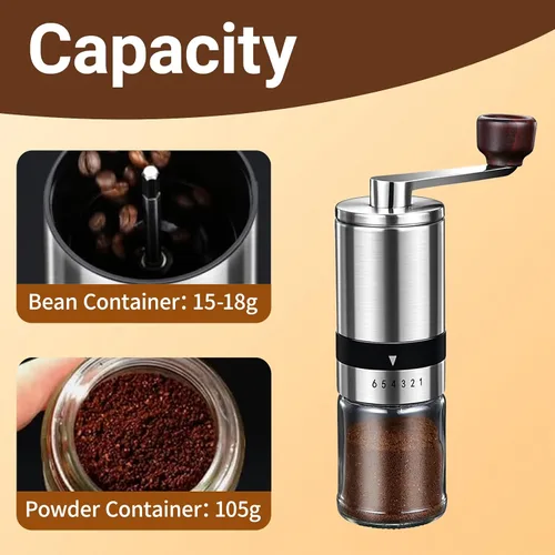 Miniatura 4 de Molinillo manual de café con rebaba de cerámica y 6 ajustes de grosor para granos de espresso, prensa francesa, café por goteo y café de filtro