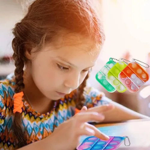 Miniatura 3 de 30 piezas de juguetes sensoriales simples para ansiedad con diseño de teñido anudado y burbujas para apretar, llavero, envoltura pequeña, premios
