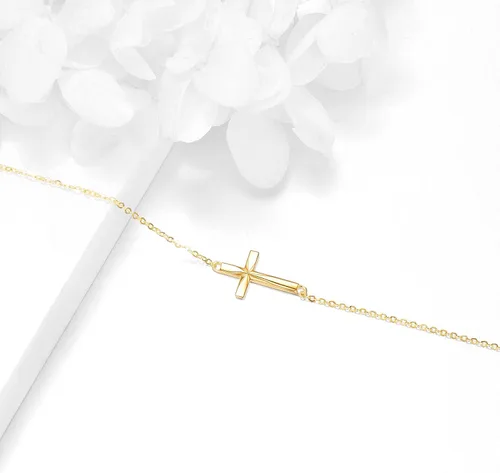 Miniatura 4 de ELFRONT Pulsera de cruz de oro amarillo de 14 quilates para mujer, regalos de joyería de cruz para ella, Oro amarillo, Sin gemas.