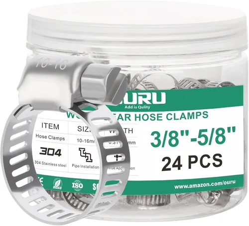 Miniatura 15 de OURU - Juego de 24 abrazaderas de manguera de acero inoxidable ajustables de 1/2"– 3/4" (13-19mm) con engranaje sinfín, abrazaderas de manguera