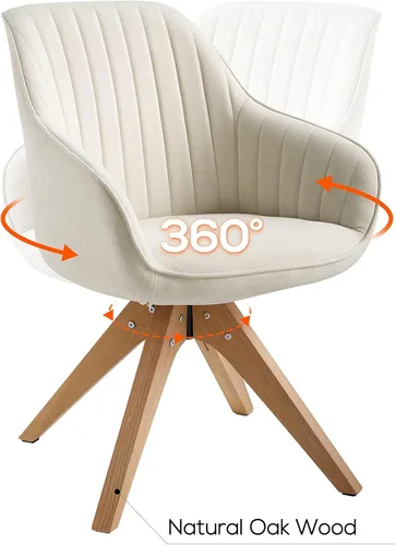 Miniatura 4 de Art Leon Silla giratoria moderna de mediados de siglo, con patas de madera de roble, silla de escritorio sin ruedas, sillón para escritorio