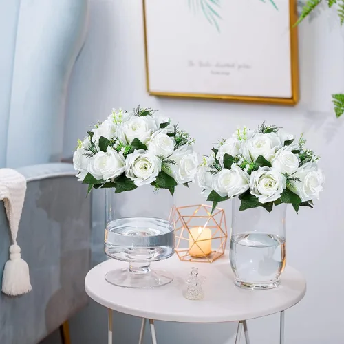 Miniatura 2 de Sziqiqi - 2 flores artificiales, flores de seda, 15 tallos para centros de mesa de flores o arreglos colgantes. Blanco puro
