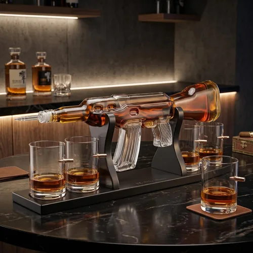 Miniatura 7 de Juego de decantador de whisky AK Gold con 4 vasos de whisky bala - The Wine Savant, regalo para padres, tíos, hijos - Regalos para veteranos, regalo