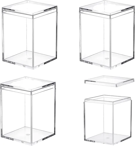 Miniatura 10 de Caja de acrílico transparente con tapas, paquete de 4 cajas de plástico cuadrado de plástico de 4.3 x 2.7 x 1 pulgadas, caja de almacenamiento