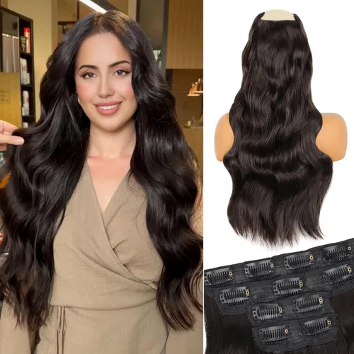 Miniatura 8 de Extensiones de cabello con clip de Vigorous de 20 pulgadas, con reflejos rubio playa, extensiones de cabello ondulado largo y suave de cabello