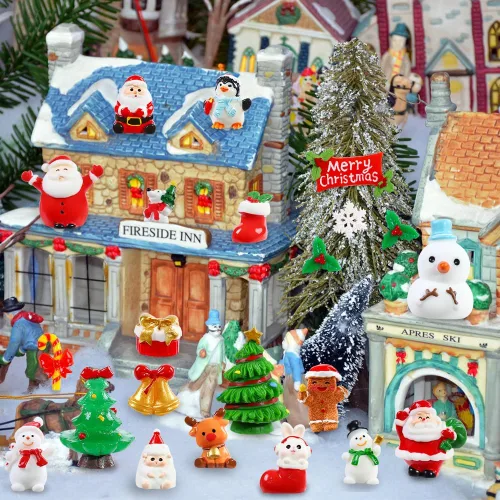Miniatura 6 de DIYDEC 32 piezas de figuras en miniatura de Navidad, mini figuras de resina para esconder pequeños adornos de resina de Papá Noel, muñeco de nieve