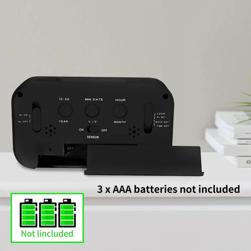 Miniatura 5 de Reloj despertador digital con temperatura interior, funciona con pilas, modelo con función de repetición, pantalla de 12/24H para dormitorios