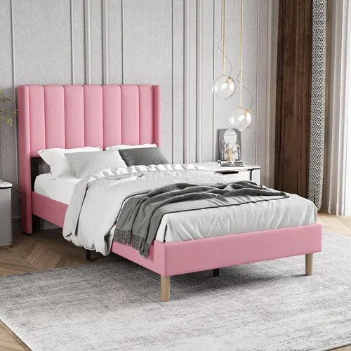 Miniatura 33 de Marco de Cama Tapizada de Plataforma Tamaño Full con Cabecero, Soporte de Listones de Madera Resistentes, No Necesita Somier, Montaje Fácil, Beige