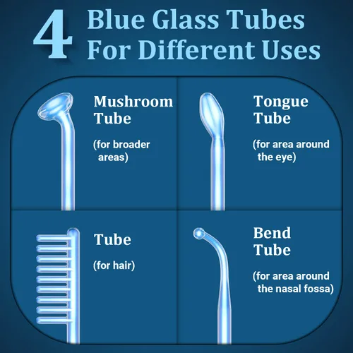 Miniatura 3 de TUMAKOU - Varita facial de alta frecuencia, portátil de mano azul de alta frecuencia, 4 tubos de vidrio azul diferentes para la piel