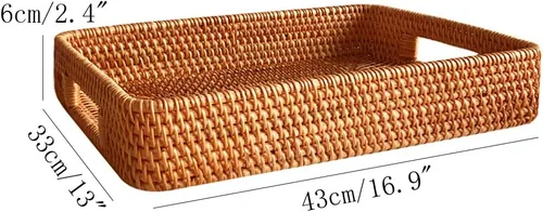 Miniatura 2 de i-lan Bandejas rectangulares hechas a mano de gran tamaño de 17 pulgadas con asas recortadas y pared de 2.3 pulgadas, cestas decorativas