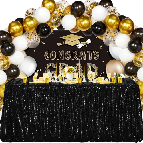 Miniatura 25 de Manteles redondos de lentejuelas negros para fiestas, de 121,9 cm, mantel redondo de purpurina ajustado, pequeño, lindo y dulce, para boda