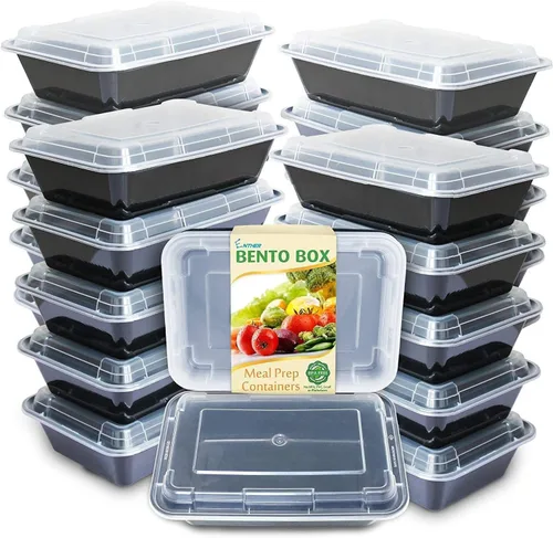 Miniatura 12 de Enther Contenedores de preparación de comidas [paquete de 20] 2 compartimentos con tapas, caja Bento para almacenamiento de alimentos, sin BPA