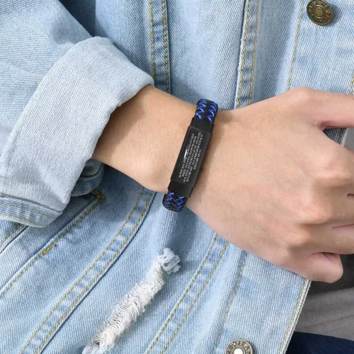 Miniatura 4 de VNOX - Brazalete ajustable de cuero trenzado azul hecho a mano con mantra inspirador para hombre, pulsera de estímulo, regalo motivacional