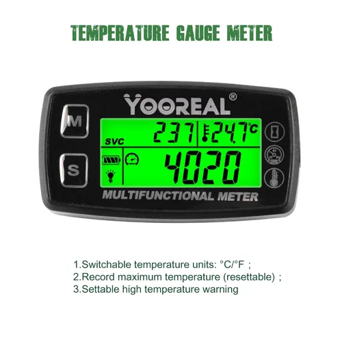 Miniatura 3 de Yooreal Medidor Digital de Temperatura del Motor, Tacómetro y Medidor de Horas, Sonda de Temperatura Removible, Impermeable para Motonieve, Soplador