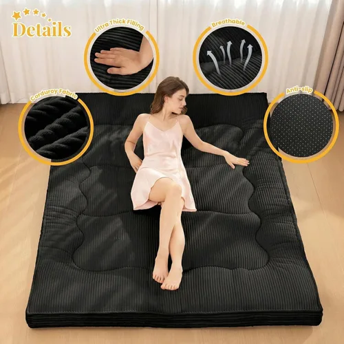 Miniatura 5 de cidludto Colchón de futón japonés de tamaño individual, sofá cama de 4 pulgadas, colchón de suelo para adultos, tapete de tatami más grueso, Negro
