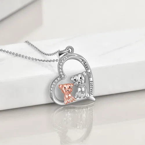 Miniatura 4 de Collar de cerdo de plata de ley S925, collar de cerdo de origami para mujer