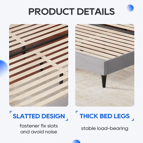 Miniatura 4 de PayLessHere Base de cama tapizada de plataforma completa con cabecera de tela y soporte de listones de madera, totalmente tapizado, no necesita Gris