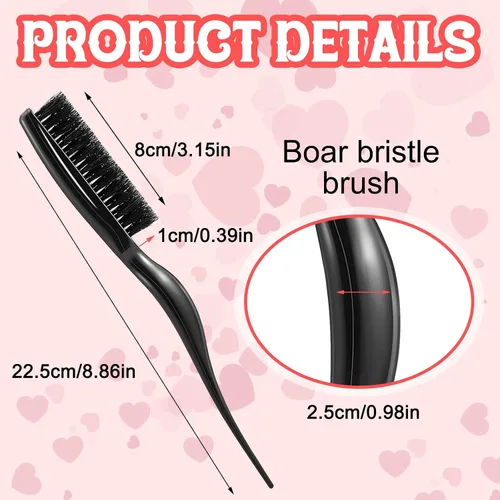 Miniatura 2 de Frienda 2 piezas de cepillo de pelo de broma de cerdas de jabalí peine para mujeres, cerdas de nailon de jabalí de salón de belleza, estilo de Negro