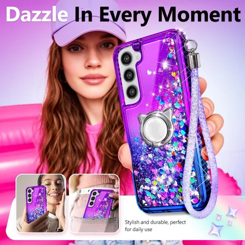 Miniatura 191 de NGB - Funda de teléfono diseñada para Samsung Galaxy S9+ Plus, morado/azul, con purpurina líquida para mujeres y niñas, con protector de pantalla