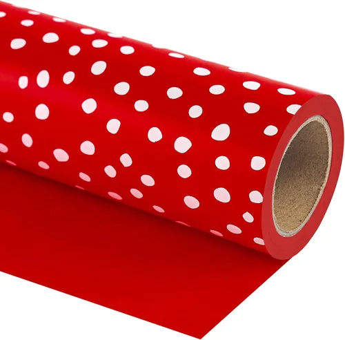 Miniatura 13 de WRAPAHOLIC Papel de regalo reversible, mini rollo, 17 pulgadas x 33 pies, diseño de lunares negros y delicados para cumpleaños, vacaciones, bodas