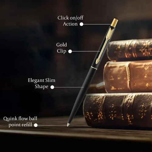 Miniatura 5 de Bolígrafo clásico de punta de bola negro mate con adornos dorados de Parker