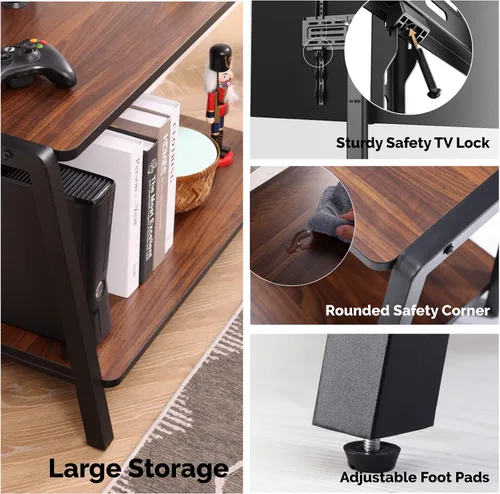 Miniatura 4 de FITUEYES Soporte de TV de madera con soporte para televisores de 32 a 55 pulgadas, centro de entretenimiento de 2 niveles con almacenamiento