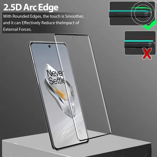 Miniatura 3 de Paquete de 2+2 protectores de pantalla de vidrio templado para OnePlus 12R + protector de lente de cámara, película de vidrio templado curvado 3D