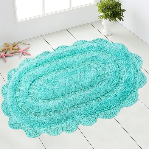 Miniatura 40 de Chardin home Alfombra de baño de ganchillo beige, alfombra de baño ovalada 100% algodón con borde de ganchillo artesanal hecho a mano, alfombra