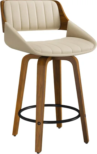 Juego de taburetes de bar de 1, taburetes de bar giratorios de 26" de altura de mostrador con respaldo y patas de madera curvada de nogal, sillas de
