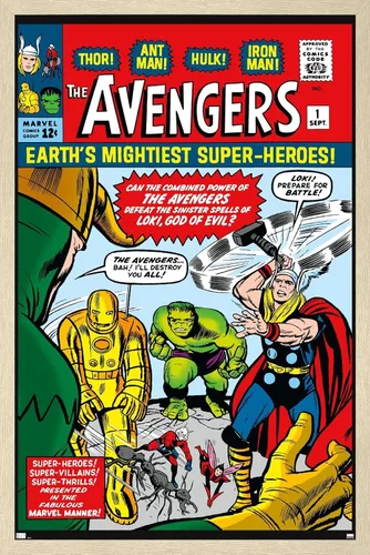 Miniatura 7 de Trends International Marvel Comics Avengers #1 - Póster de pared, 34 pulgadas de largo x 22.4 pulgadas, versión enmarcada en madera de granero