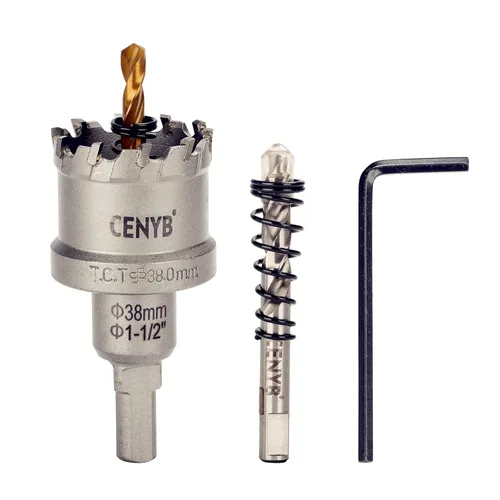 Miniatura 32 de 10 piezas (16-54 mm) Kit de sierra perforadora de carburo TCT para metales duros. Incluye 2 brocas de titanio, 1 broca piloto escalonada y 2 llaves